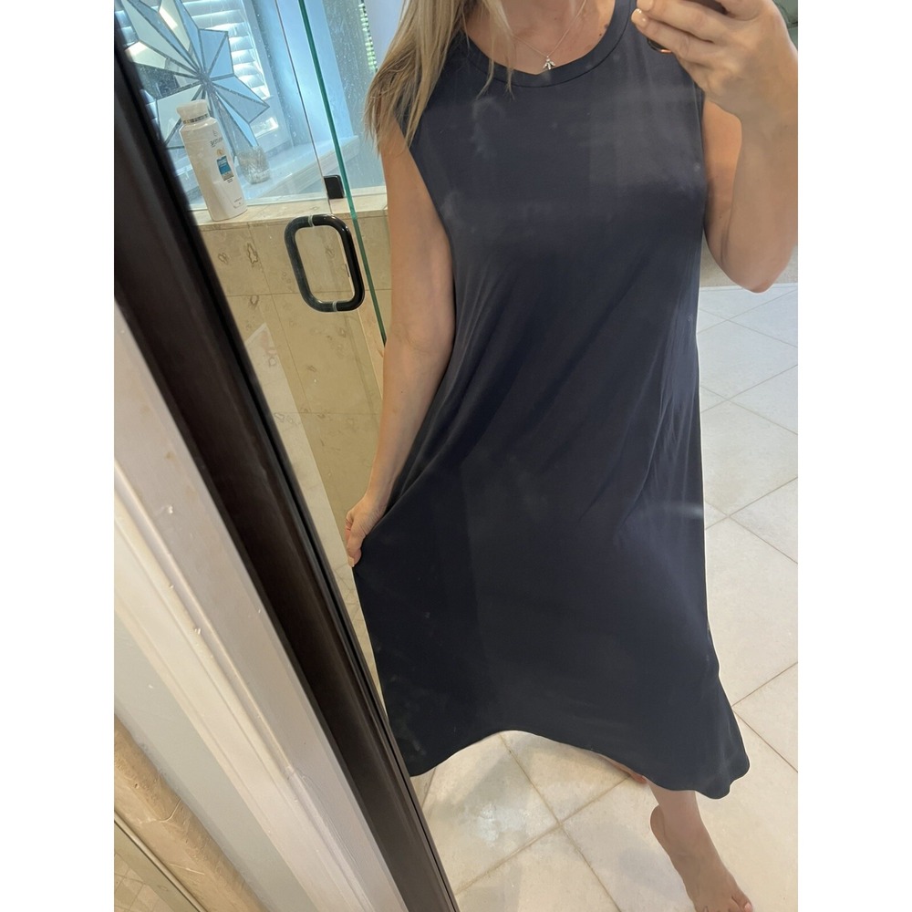 Eileen Fisher Blue Gray Tencel Knit Sleeveless Maxi Dress Womens Large